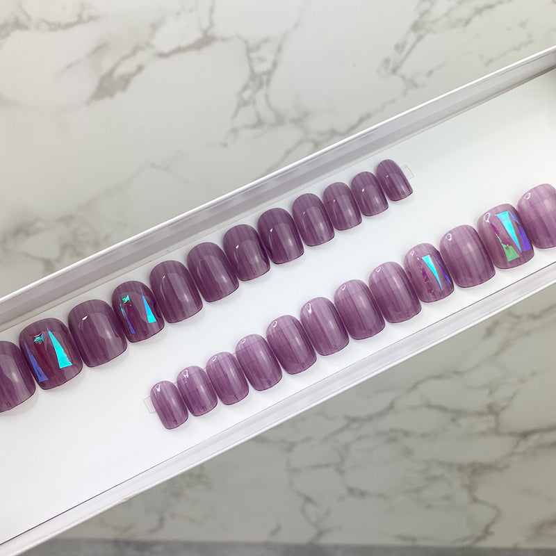 Instant Glam- Madre Perla Sheer Purple Short Square Press On Nail Set