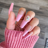 Instant Glam-Pink Doll Crystal French Matte C-Curve Long Coffin Press On Nail Set