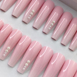 Instant Glam- Priscilla- Subtle Pink Ombre w/ Pearl Detail C-Curve Long Coffin Press On Nail Set