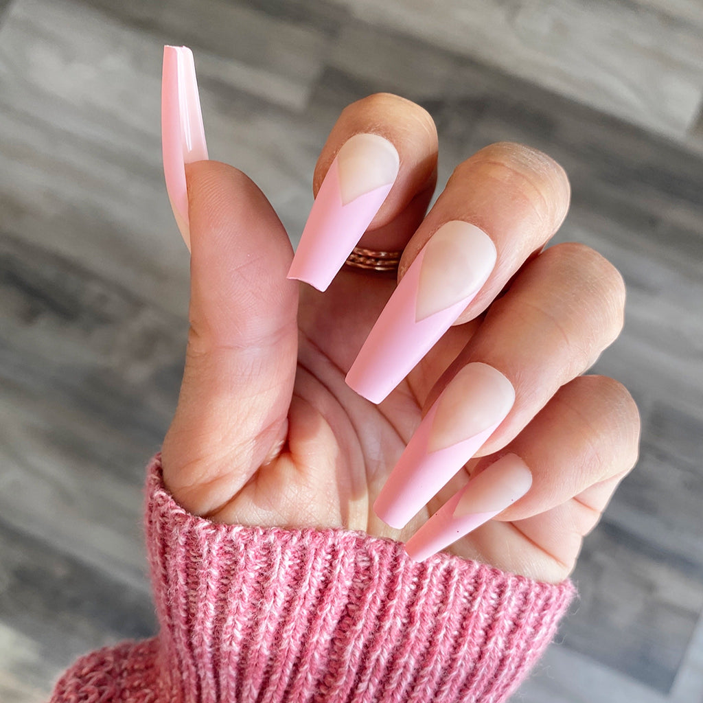 Hot Pink French Tip Coffin Nails - C-Curve | The Nailest