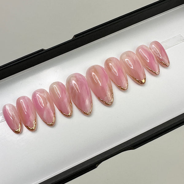 Handmade- Blush Bloom, Pink Marble and Gold Detail at Tipping Press On Nail Set